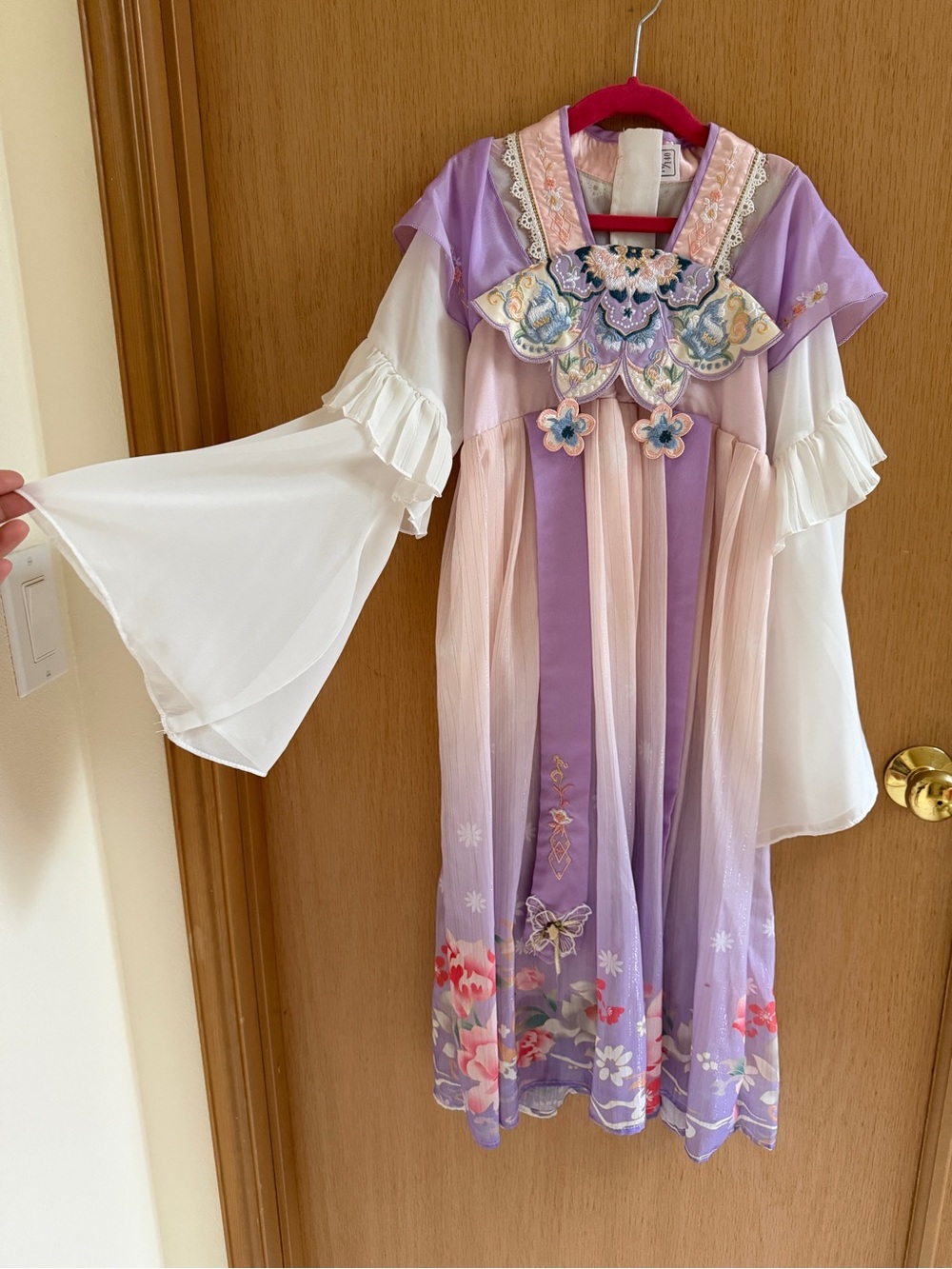 Girls Lavender & White Embroidered Floral Dress